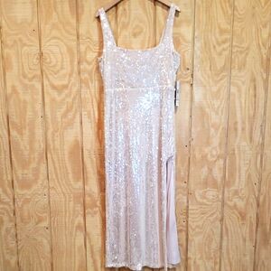 Jump NEW Champagne Cream Sequin Tank Slit Maxi Gown Dress Size 15